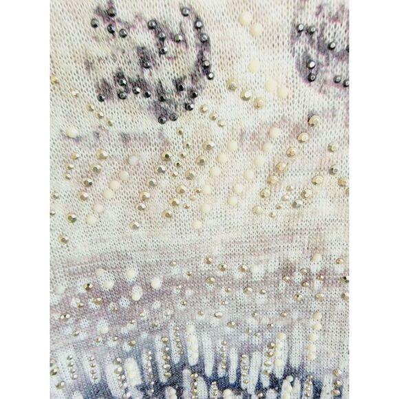 Avenue 18/20 Tunic Shirt V Neck Southwest Swing Top 3/4 Sleeve Beaded Tan Red Bk - Picture 6 of 9